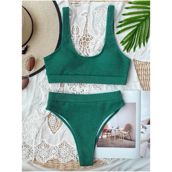 boho rib High Waist Bikini spring green - Picture 7 of 8